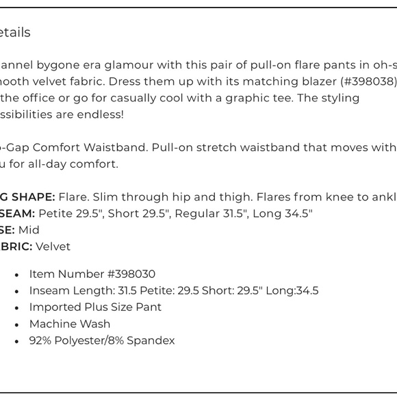 Lane Bryant sz 18 Velvet Flare Pant in Night Sky NWT - Picture 4 of 4